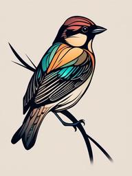 sparrow tattoo  minimalist color tattoo, vector