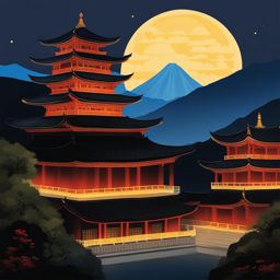 wutai mountain - craft a serene night painting of wutai mountain, a sacred buddhist site, where ancient temples and pagodas are softly lit under the night sky. 