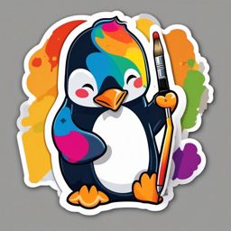 Penguin Painter Sticker - A creative penguin expressing itself through vibrant paintings. ,vector color sticker art,minimal