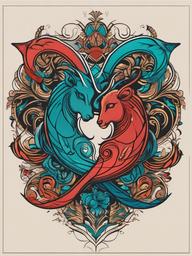 aries and pisces tattoo together  simple vector color tattoo