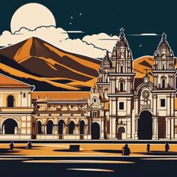 Cusco Plaza de Armas sticker- Historic square surrounded by Incan and colonial architecture in Peru, , sticker vector art, minimalist design