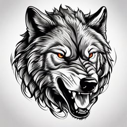 Angry Wolf Tattoo,tattoo capturing the fury of a fierce wolf, symbol of untamed aggression. , tattoo design, white clean background