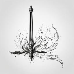 drawing of a sword with flames  minimal rough sketch scribbles,doodles,black and white