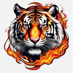 fire tiger tattoo  simple color tattoo,white background