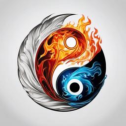 fire water yin yang tattoo  simple color tattoo,white background