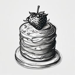 drawing of a strawberry on a cake  minimal rough sketch scribbles,doodles,black and white