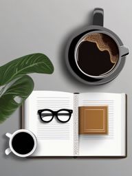 Book with Glasses and Coffee Sticker - Open book with stylish reading glasses and a coffee cup, ,vector color sticker art,minimal