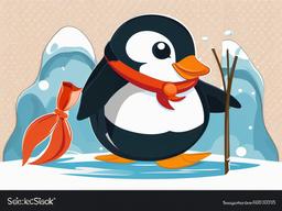 Penguin clipart - penguin holding a fish  