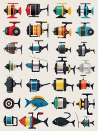 Fishing Reels clipart - A collection of fishing reels for angling., ,vector color clipart,minimal