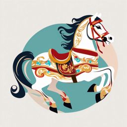 Carousel Horse Clipart - A beautifully decorated carousel horse captured in mid-spin.  color clipart, minimalist, vector art, 