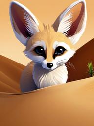 Fennec Fox cartoon - Fennec Fox peeking out from a sand dune  