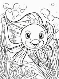 Fish Coloring Pages - Fish playing with a playful octopus  simple coloring pages