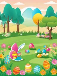 Easter clipart - colorful Easter egg hunt scene  