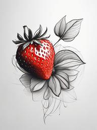 drawing of a strawberry with a flower  minimal rough sketch scribbles,doodles,black and white