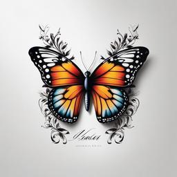 butterfly tattoo with writing  simple color tattoo, minimal, white background