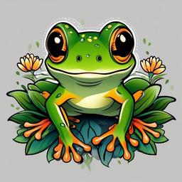 Cute Frog Tattoo-Charming and delightful tattoo featuring a cute frog, capturing themes of nature and whimsy.  simple color vector tattoo