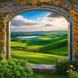 Windows Desktop Backgrounds - Iconic Windows 7 Landscape in Ireland  wallpaper style, intricate details, patterns, splash art, light colors