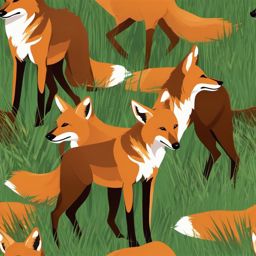 Maned Wolf Pair Clip Art - Pair of maned wolves in the grasslands,  color vector clipart, minimal style