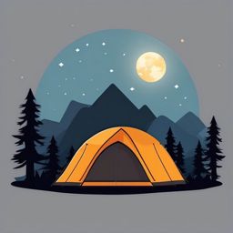 Camping Tent under the Moon Emoji Sticker - Sleeping under the moonlit sky, , sticker vector art, minimalist design