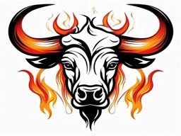 Abstract bull flames ink. Fiery passion of unyielding spirit.  color tattoo design, white background