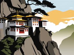 Taktsang Monastery (Tiger's Nest) sticker- Buddhist monastery perched on a cliff in Bhutan, , sticker vector art, minimalist design