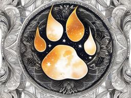 Cat paw with celestial elements ink: Celestial connection etched gracefully in art.  color tattoo style, white background