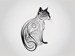 Cat Design Tattoo - Tattoo featuring a unique and artistic cat design.  minimal color tattoo, white background