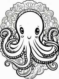 Octopus Coloring Pages - Cartoon octopus waving all its arms  simple coloring pages