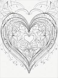 Hearts with Glowing Stars Coloring Pages - Radiant Hearts with Starry Effects  minimal black outline printable sheet, coloring page