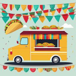 Taco clipart - taco truck at a food festival  color,minimalist,vector clipart