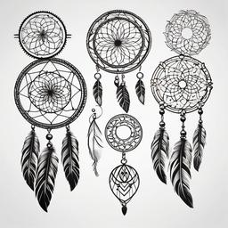 Dream Catcher Tattoo Patterns - Tattoo designs featuring intricate patterns within dream catchers.  simple vector tattoo,minimalist,white background