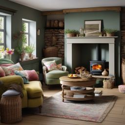 Country Cottage Comfort - Embrace the coziness of a country cottage in your living room. , living room decor ideas, multicoloured, photo realistic, hyper detail, high resolution,