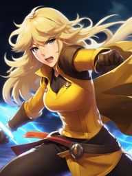 yang xiao long - delivers powerful blows in a high-speed arena battle. 