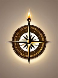 Compass Clipart - Antique brass compass pointing north under candlelight.  color clipart, minimalist, vector art, 