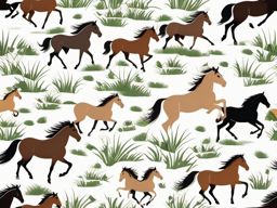 Horse Clipart - Horse galloping freely in an open meadow , minimal, 2d