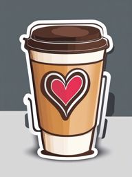 Coffee Cup with Heart Sticker - Coffee cup with a heart-shaped design, ,vector color sticker art,minimal