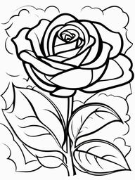 Rose Coloring Pages - Cartoon rose with a happy smile  simple coloring pages