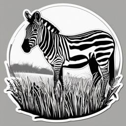 Zebra Sticker - A striped zebra grazing on grass. ,vector color sticker art,minimal