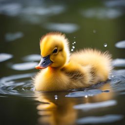 fuzzy duckling splashing joyfully in a pond. 