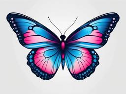 blue and pink butterfly tattoo  simple color tattoo,white background,minimal