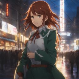 mikoto misaka generates powerful electrical arcs in the bustling streets of academy city. 