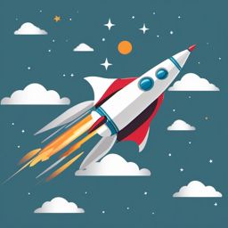 Rocketship Clipart - A rocketship soaring high.  color clipart, minimalist, vector art, 