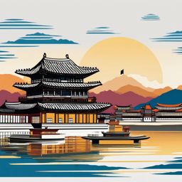 Seoul clipart - Gyeongbokgung Palace and Seoul skyline, ,color clipart vector style