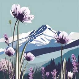 Alpine Pasqueflower Clip Art - Pasqueflowers adorning serene alpine landscapes,  color vector clipart, minimal style