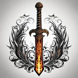 fire sword tattoo  simple color tattoo,white background