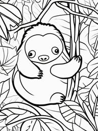 Kawaii Sloth Coloring Pages - Relaxed Sloths Hanging from Trees  minimal black outline printable sheet, coloring page