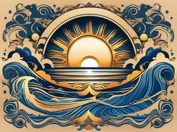 Sun with Wave Tattoo - Depicts the harmonious balance between celestial and aquatic elements.  simple tattoo design