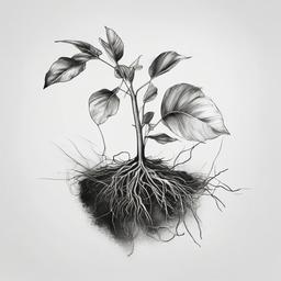 drawing of a plant with roots exposed  minimal rough sketch scribbles,doodles,black and white