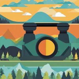 Binoculars Aimed at Distant Adventures Clipart - A pair of binoculars aimed at distant landscapes and exciting adventures.  color clipart, minimalist, vector art, 