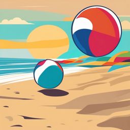 Beach Ball Clipart - Brightly colored beach ball bouncing on the sandy shore.  color clipart, minimalist, vector art, 